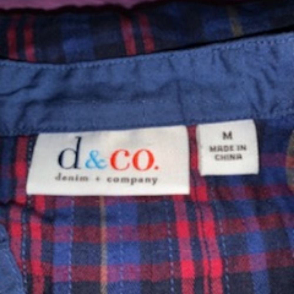 🍏 - Denim & Company sz M Pleated Embroidered Front Plaid Tunic - Picture 5 of 6